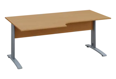 ERK 28 - 188 stůl kancelářský, rohový, levý, kovová podnož stříbrná, deska 25 mm, široký 1800 mm, buk Royal